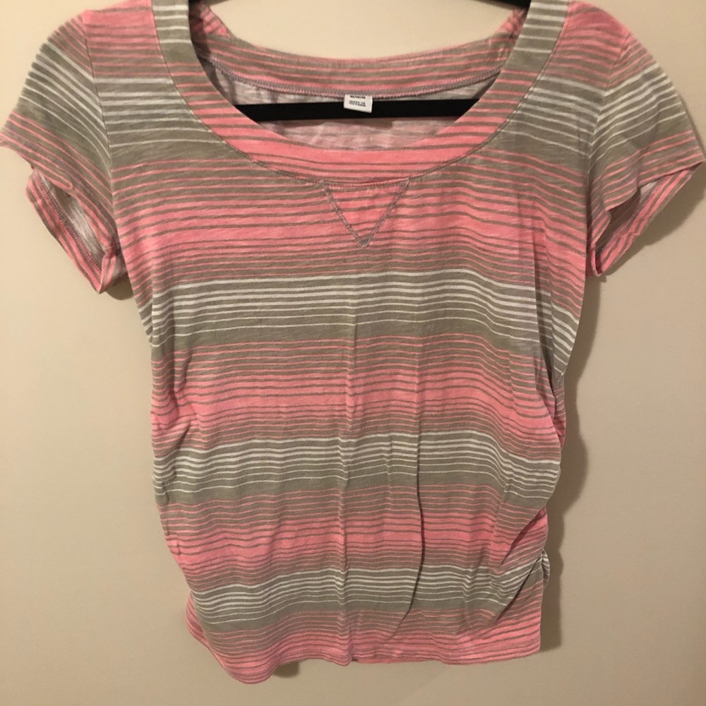 Pink/Grey Striped Maternity Tee